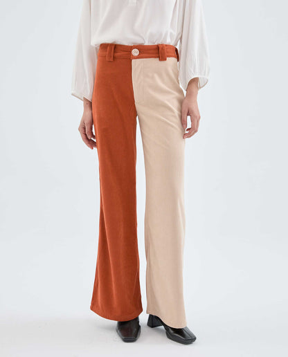 Compañia Fantastica - Corduroy Colour Block Pants in Cream & Rust