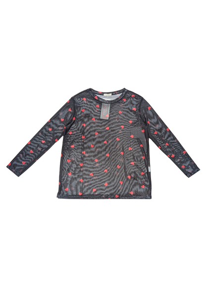The Edit - Black & Red Heart Mesh Long Sleeve Top