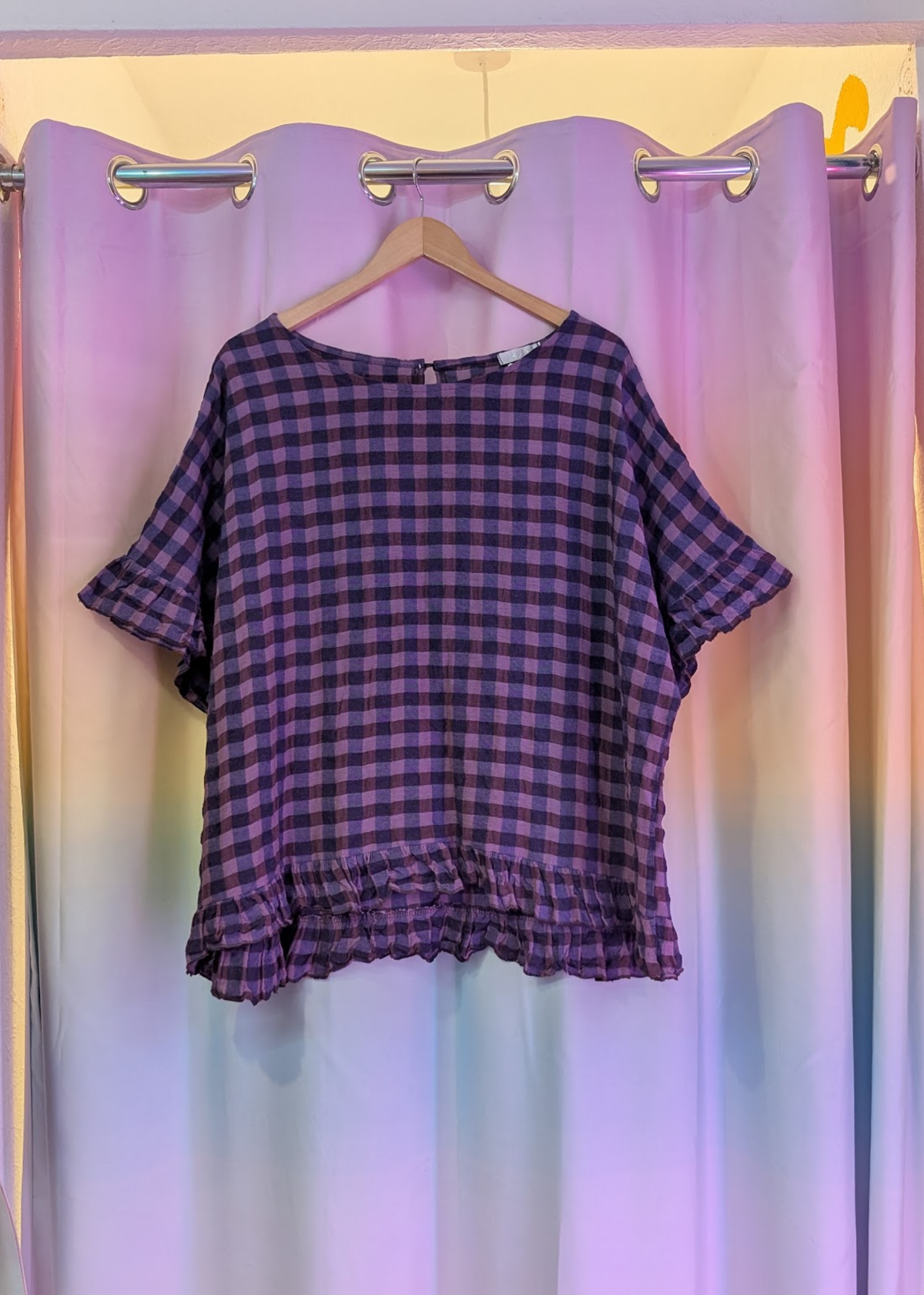 The Edit - Plum & Lavender Check Frill Top