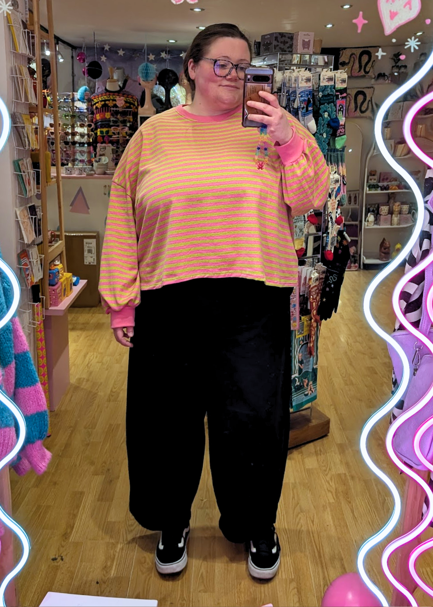 The Edit - Long Sleeve Pink & Green Stripe Oversized Tee