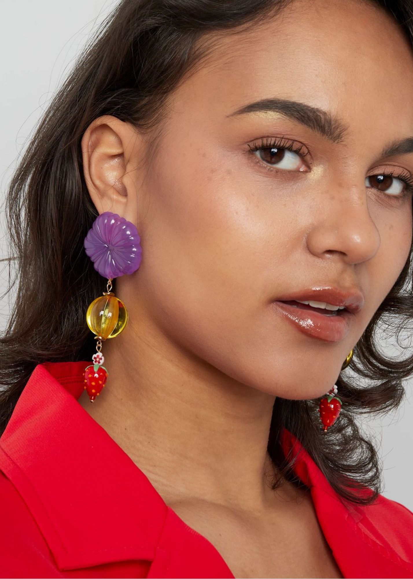 The Edit - Statement Strawberry Flower Earrings in Teal & Lilac