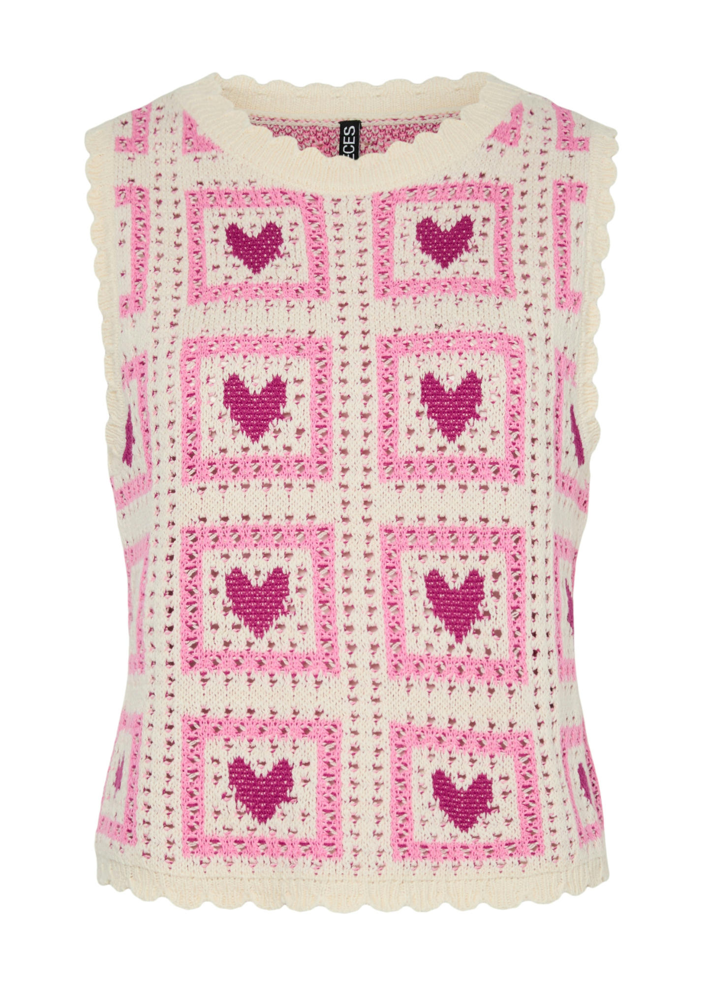 Pieces - Pink Heart Knitted Sweater Vest