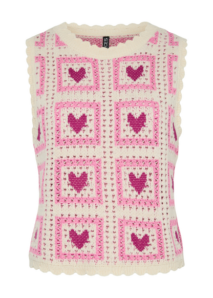 Pieces - Pink Heart Knitted Sweater Vest