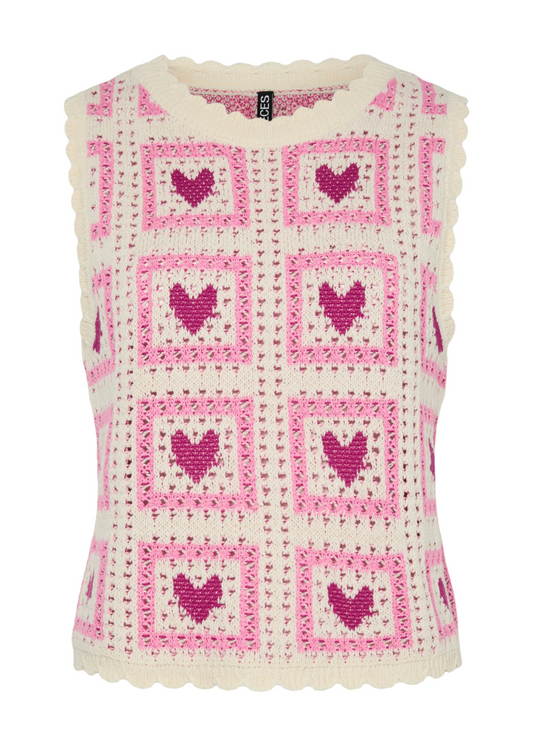 Pieces - Pink Heart Knitted Sweater Vest