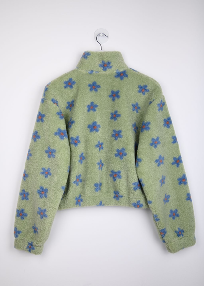 24COLOURS - Green & Blue Flower Half-Zip Fleece