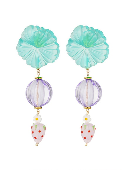 The Edit - Statement Strawberry Flower Earrings in Teal & Lilac