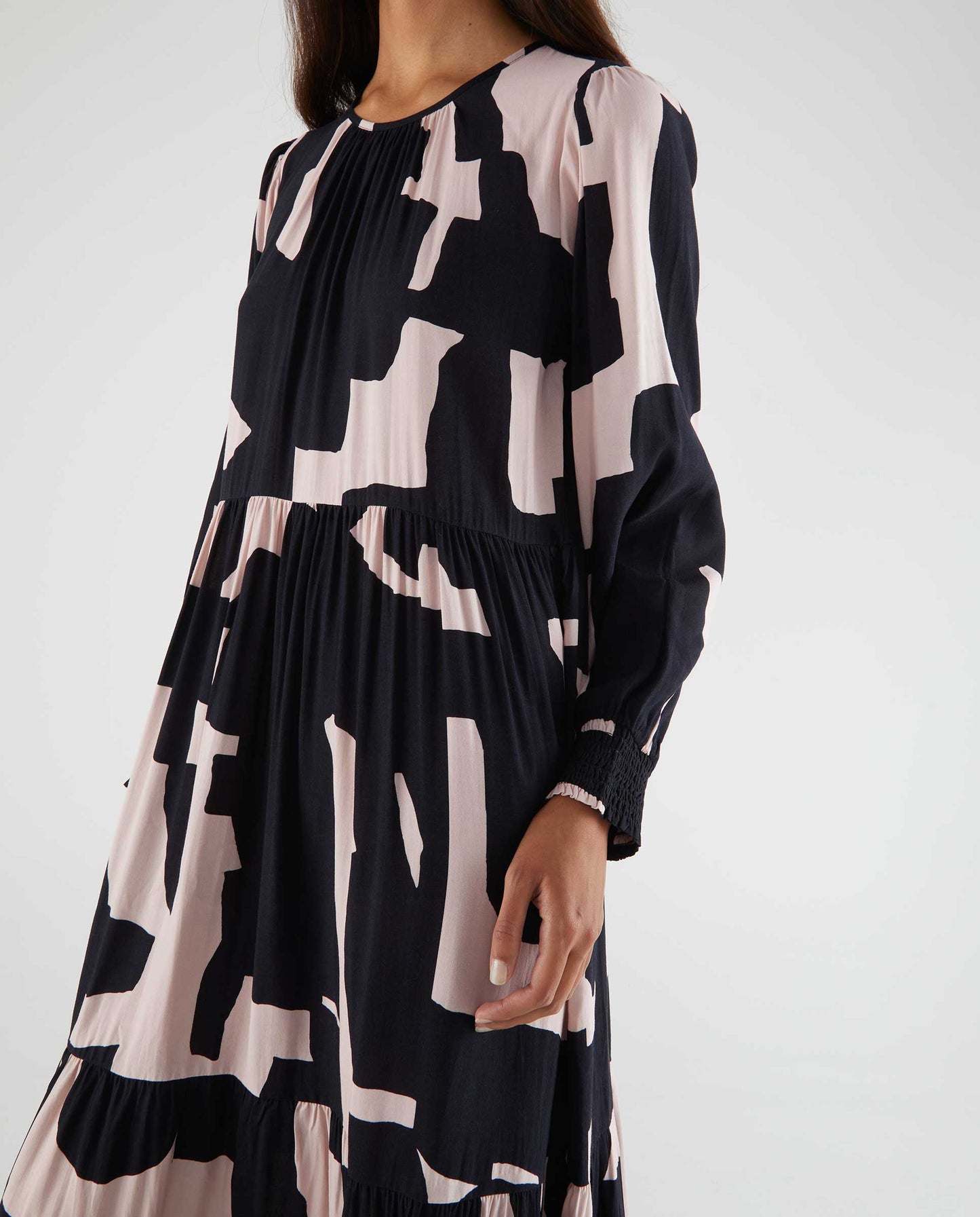 Compañia Fantastica - Navy and Pink Abstract Print Dress