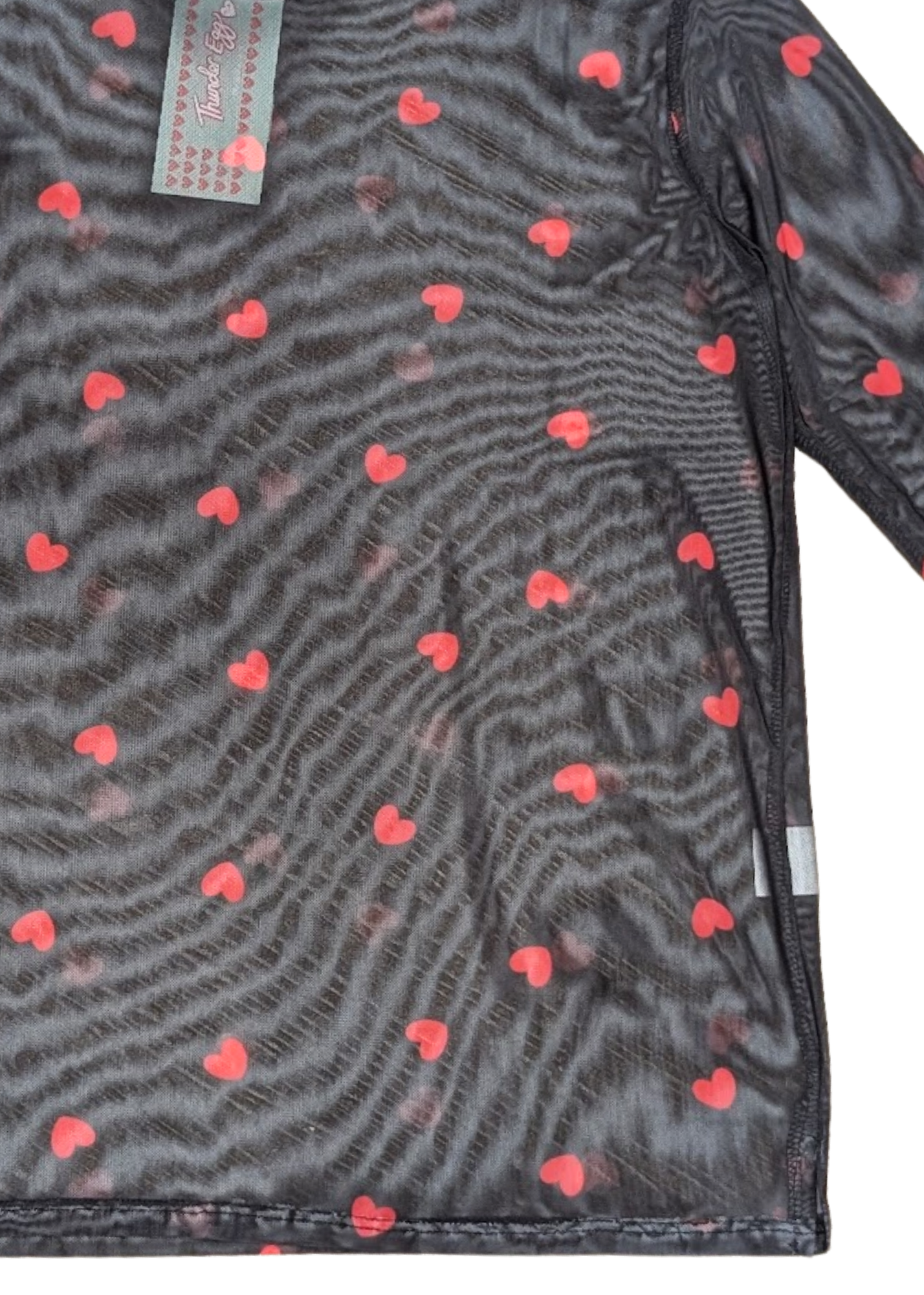 The Edit - Black & Red Heart Mesh Long Sleeve Top