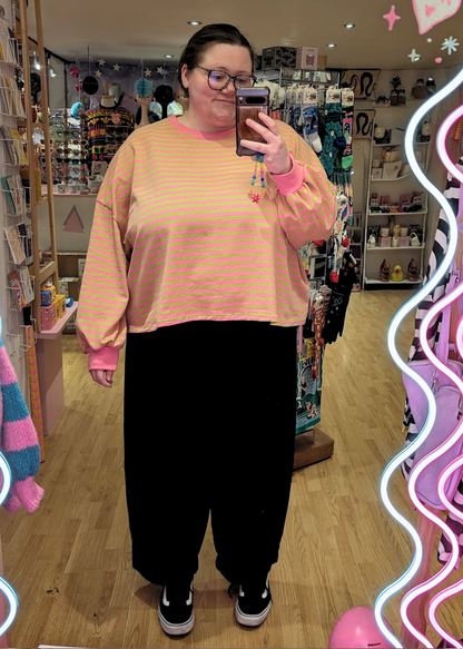 The Edit - Long Sleeve Pink & Green Stripe Oversized Tee