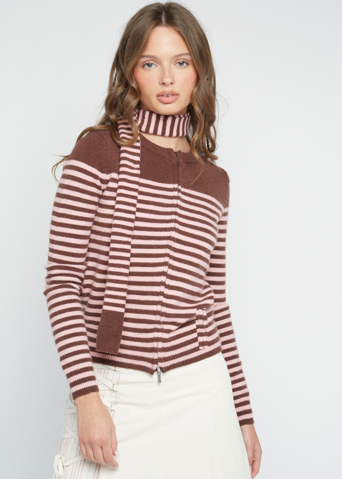 Daisy Street - Junie Stripe Zip-up Cardigan