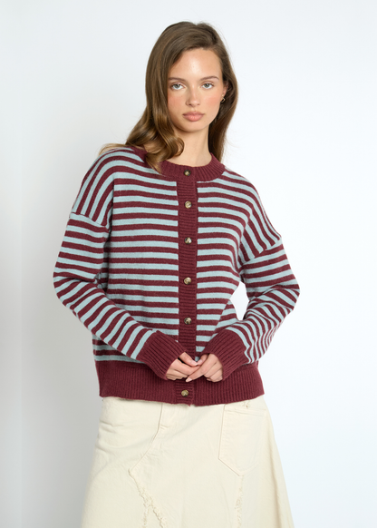 Daisy Street - Dorothea Maroon Striped Cardigan