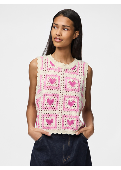 Pieces - Pink Heart Knitted Sweater Vest