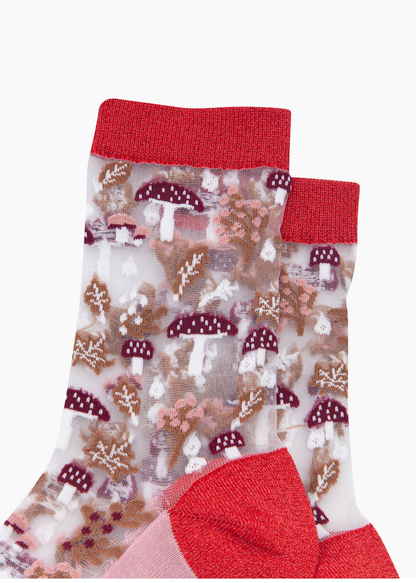 Sock Talk - Red Toadstool Floral Sheer Socks