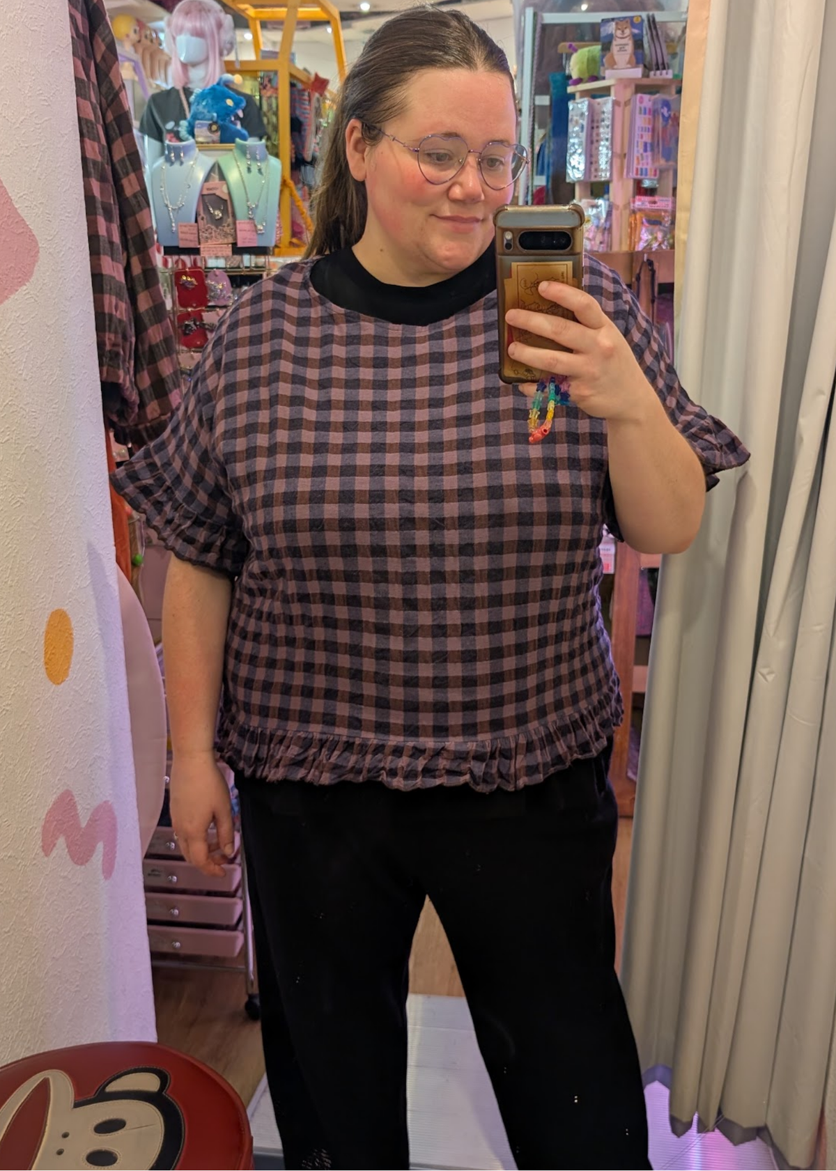 The Edit - Plum & Lavender Check Frill Top
