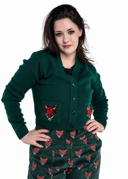 Run & Fly - Fox Head V-Neck Cropped Cardigan