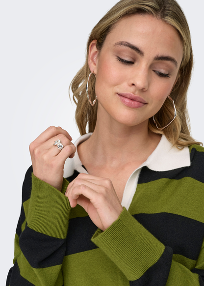 Only - Moss Green and Black Stripe Polo Jumper