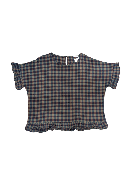 The Edit - Green & Blue Gingham Check Frill Top