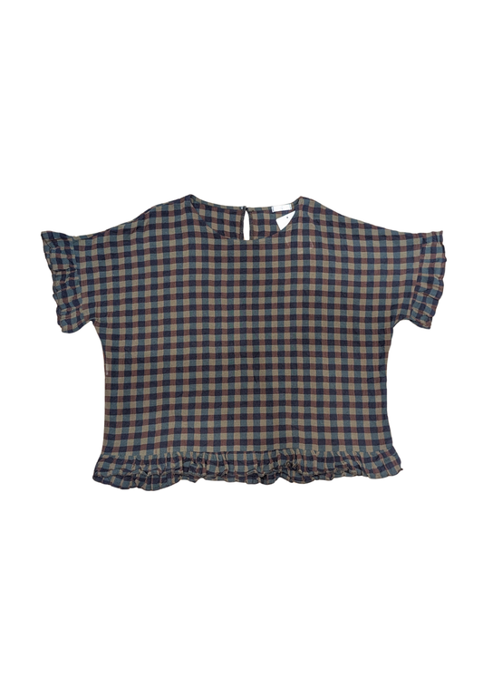 The Edit - Green & Blue Gingham Check Frill Top