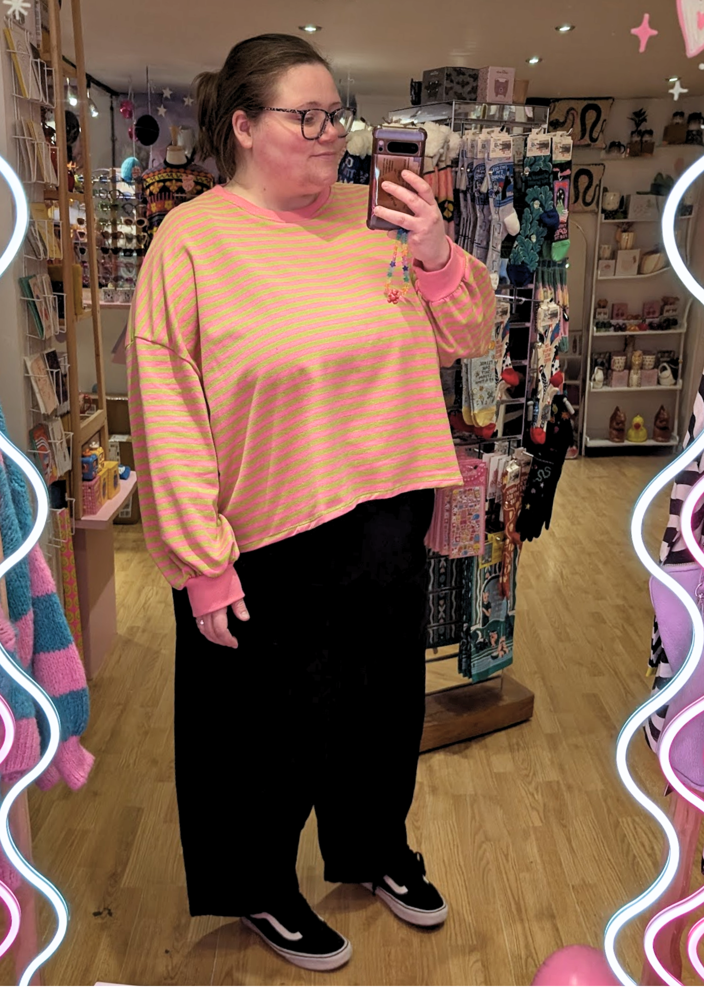 The Edit - Long Sleeve Pink & Green Stripe Oversized Tee