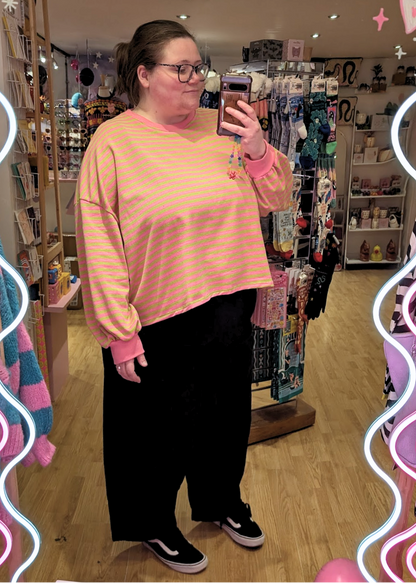 The Edit - Long Sleeve Pink & Green Stripe Oversized Tee