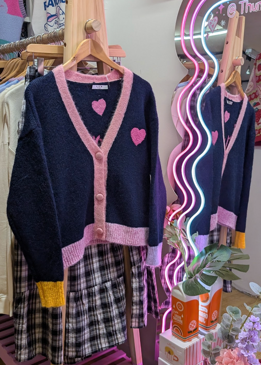 The Edit - Colourblock Love LA Cardigan in Navy