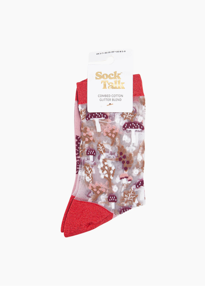 Sock Talk - Red Toadstool Floral Sheer Socks