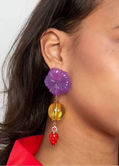 The Edit - Statement Strawberry Flower Earrings in Teal & Lilac