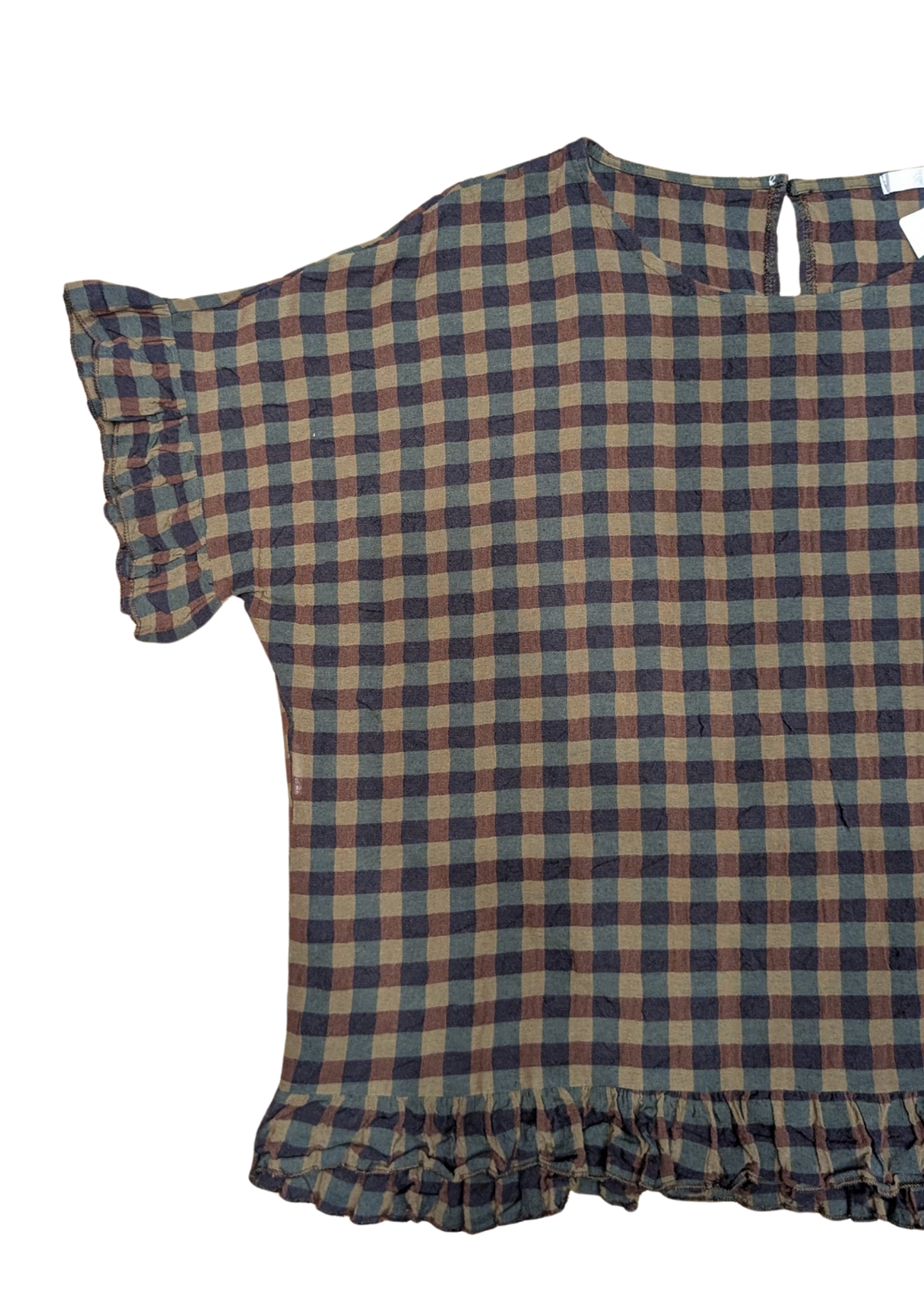 The Edit - Green & Blue Gingham Check Frill Top