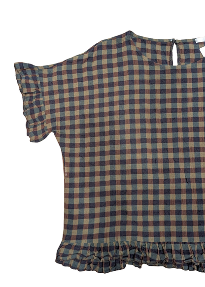 The Edit - Green & Blue Gingham Check Frill Top