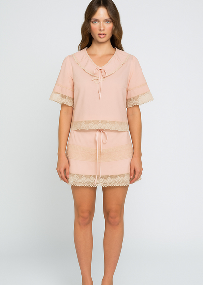 Daisy Street - Alice Pink Blouse with Lace Frill
