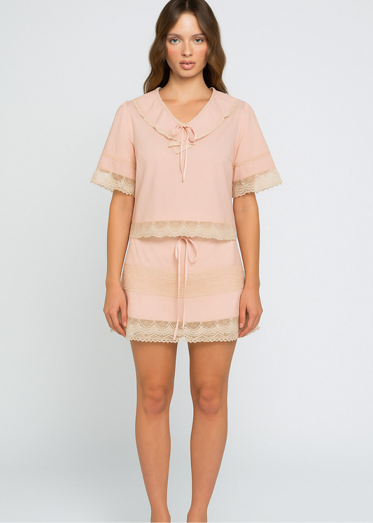 Daisy Street - Alice Pink Blouse with Lace Frill