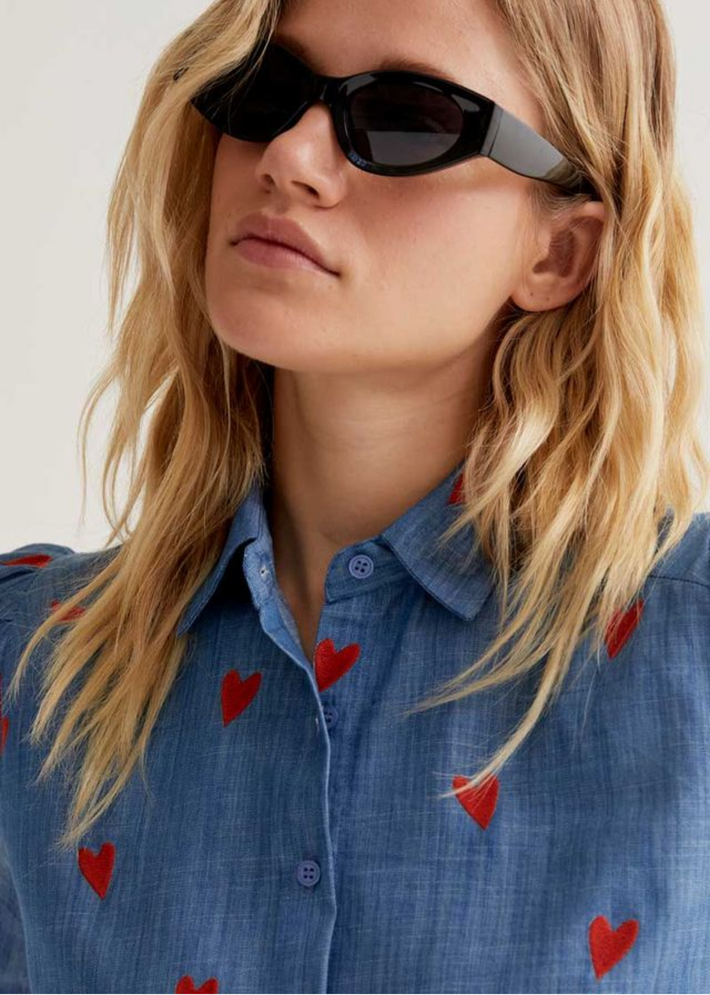 Compañia Fantastica - Blue Shirt with Embroidered Hearts