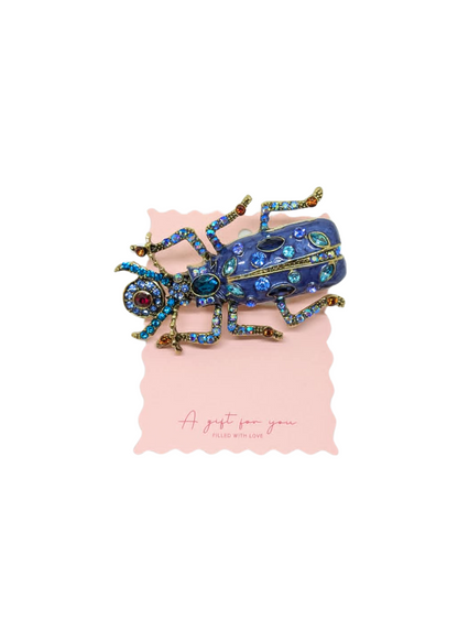The Edit - XL Bejeweled Scarab Beetle Brooch in Blue