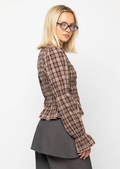 Daisy Street - Lure Brown Checked Shirred Top