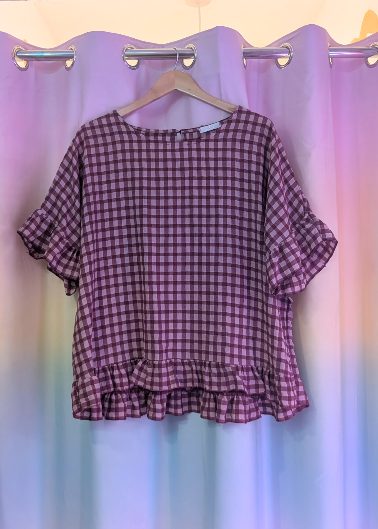 The Edit - Raspberry & Pink Gingham Frill Top