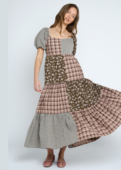 Daisy Street - Freesia Mixed Fabric Check & Flower Dress