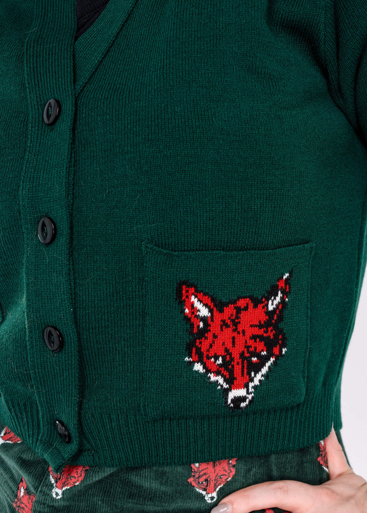 Run & Fly - Fox Head V-Neck Cropped Cardigan