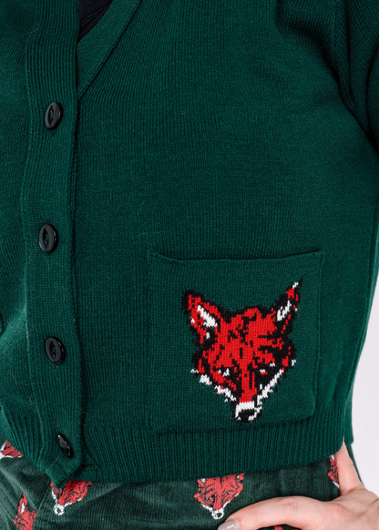 Run & Fly - Fox Head V-Neck Cropped Cardigan