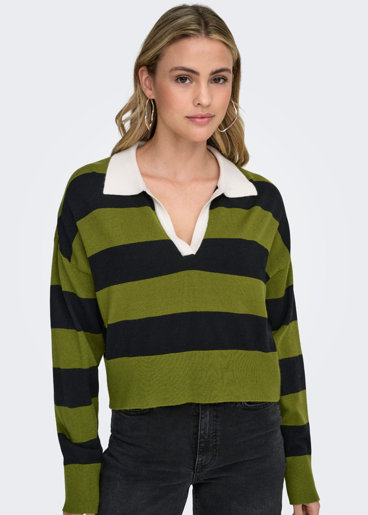 Only - Moss Green and Black Stripe Polo Jumper