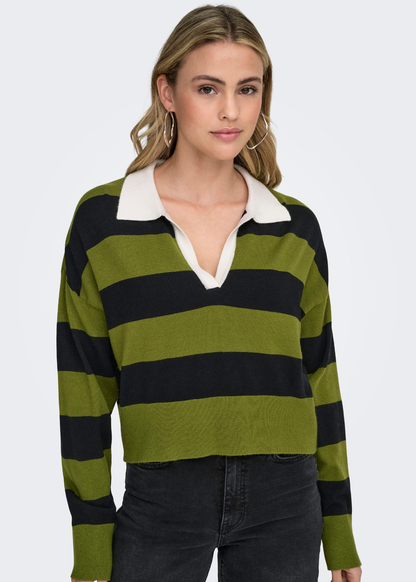 Only - Moss Green and Black Stripe Polo Jumper