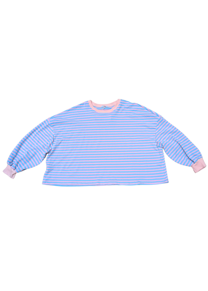 The Edit - Long Sleeve Pink & Blue Stripe Oversized Tee