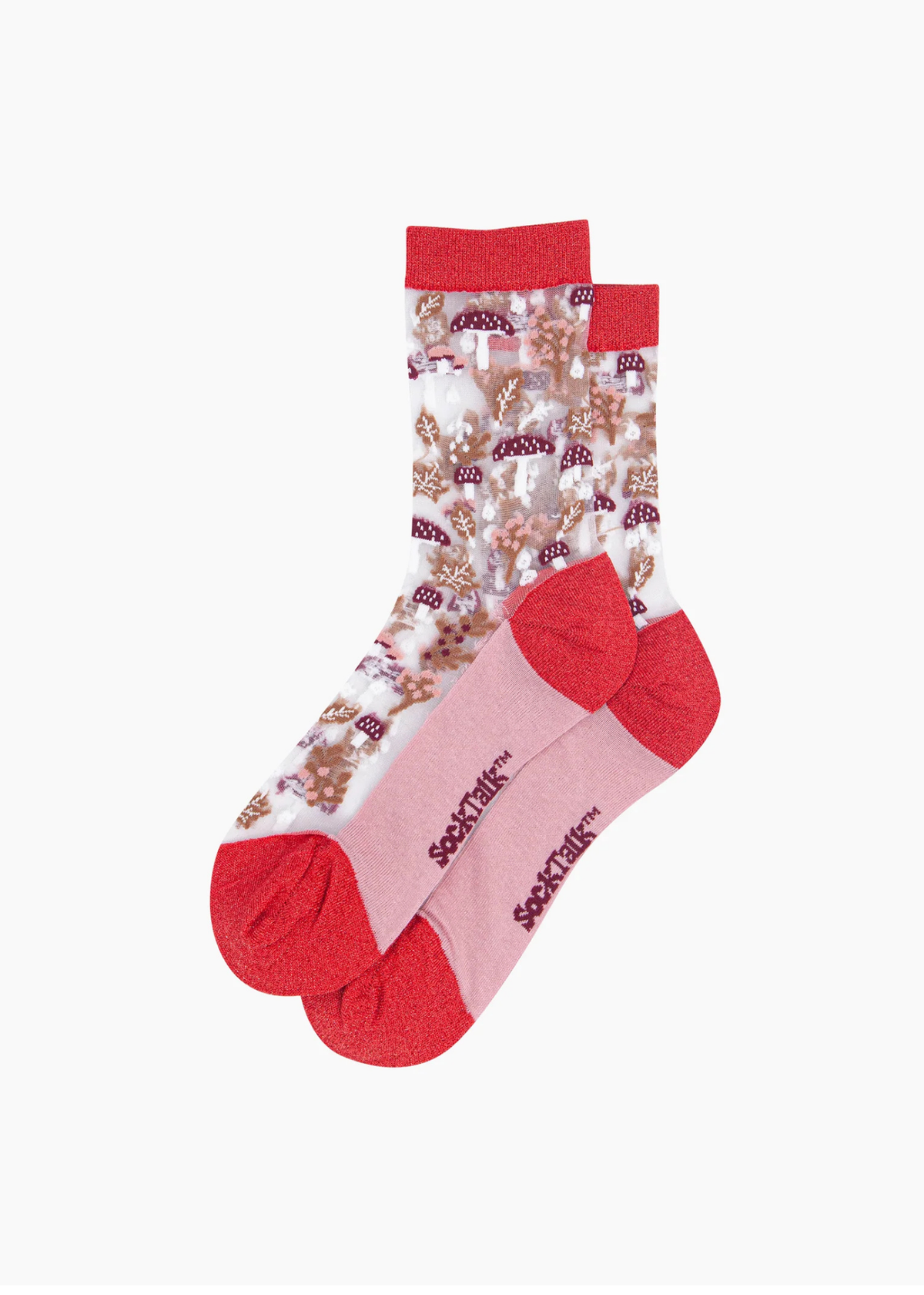 Sock Talk - Red Toadstool Floral Sheer Socks