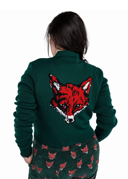 Run & Fly - Fox Head V-Neck Cropped Cardigan