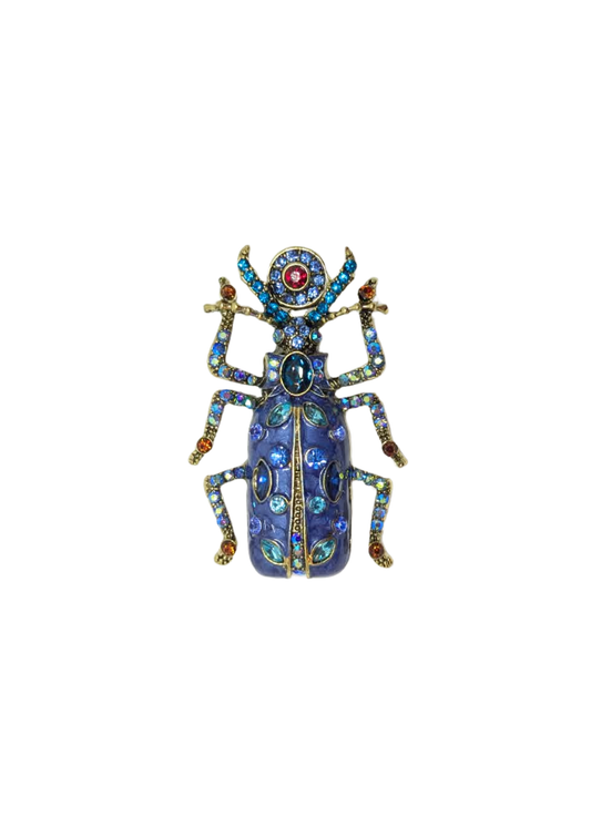 The Edit - XL Bejeweled Scarab Beetle Brooch in Blue