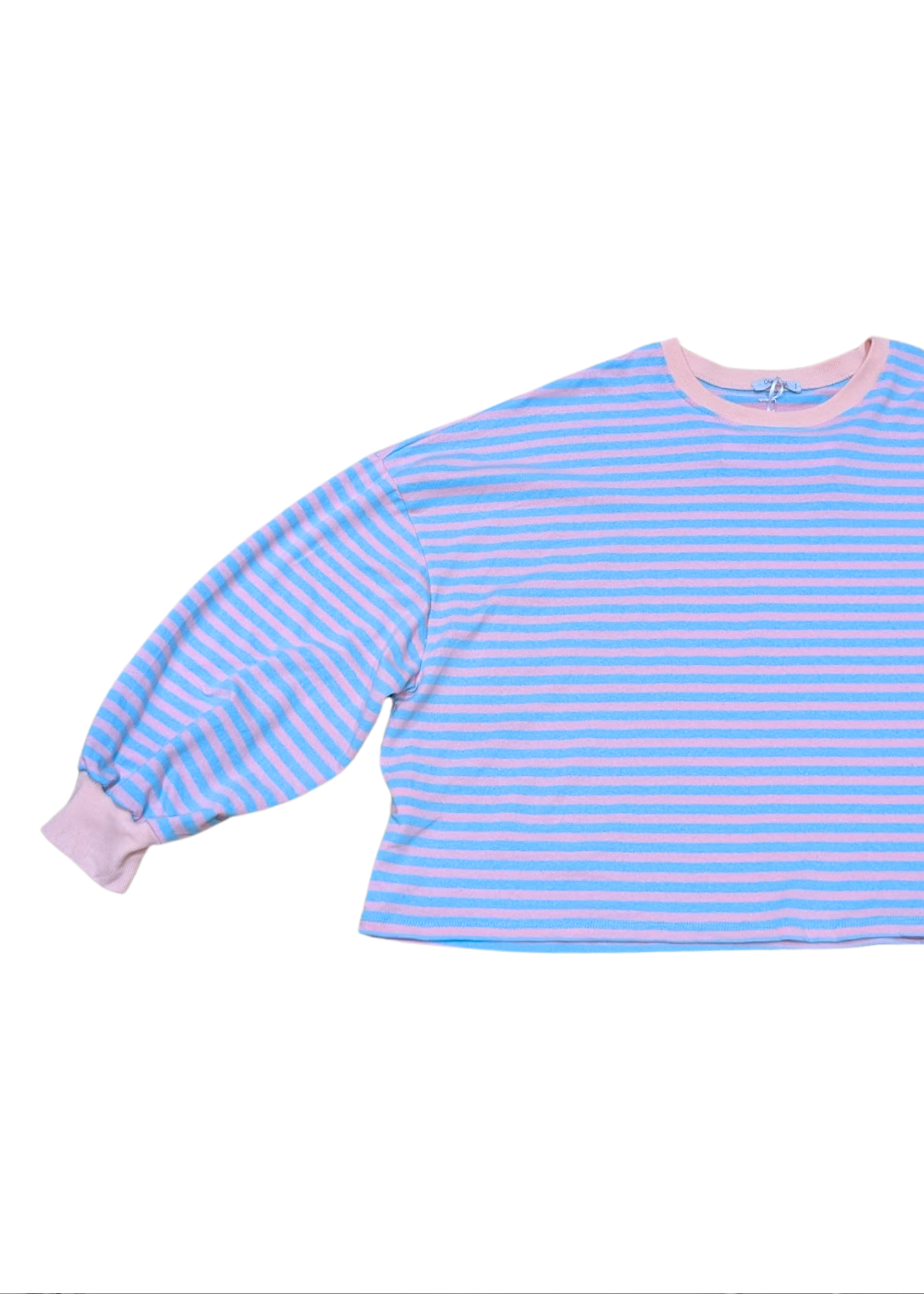 The Edit - Long Sleeve Pink & Blue Stripe Oversized Tee