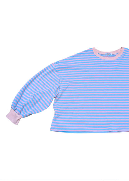 The Edit - Long Sleeve Pink & Blue Stripe Oversized Tee