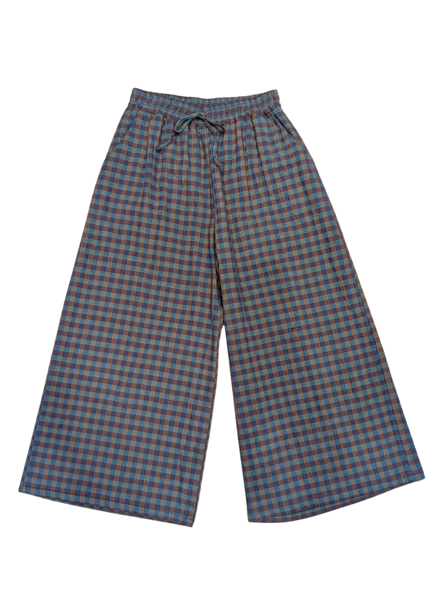 The Edit - Blue & Green Gingham Check Wide Leg Trousers