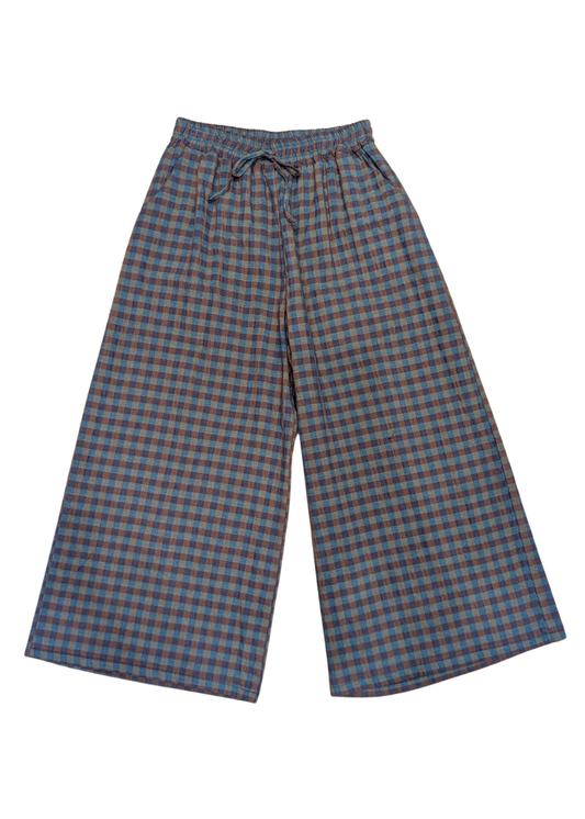 The Edit - Blue & Green Gingham Check Wide Leg Trousers