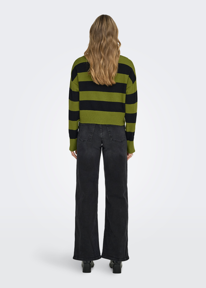 Only - Moss Green and Black Stripe Polo Jumper
