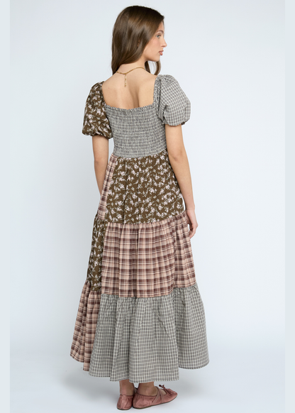 Daisy Street - Freesia Mixed Fabric Check & Flower Dress